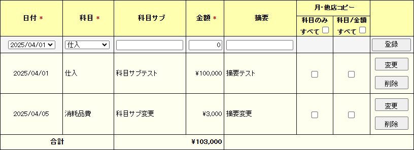 日付を変更した場合は、変更後の日付に応じて一覧が並び替えられます。