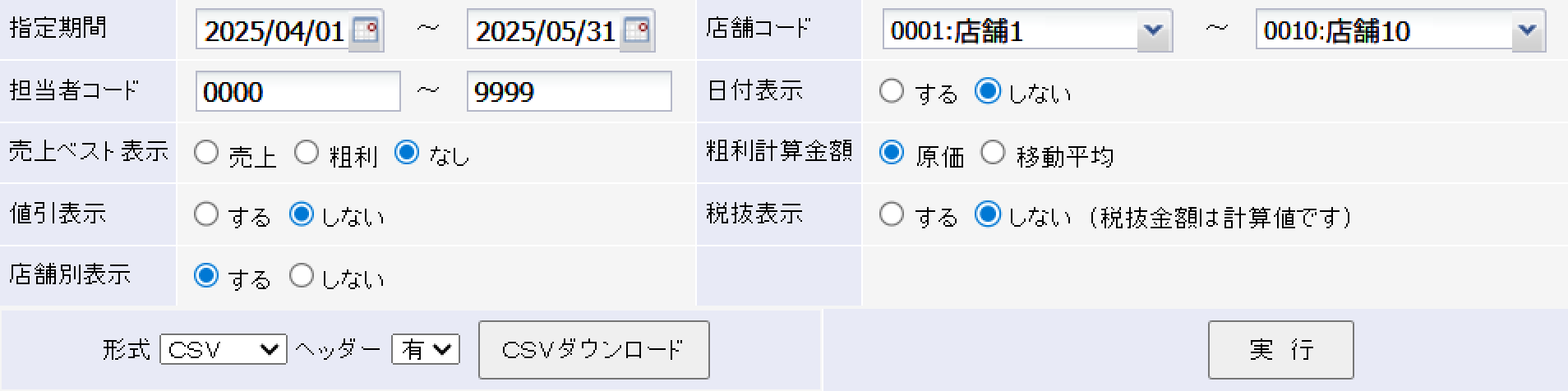担当者別検索画面　各項目