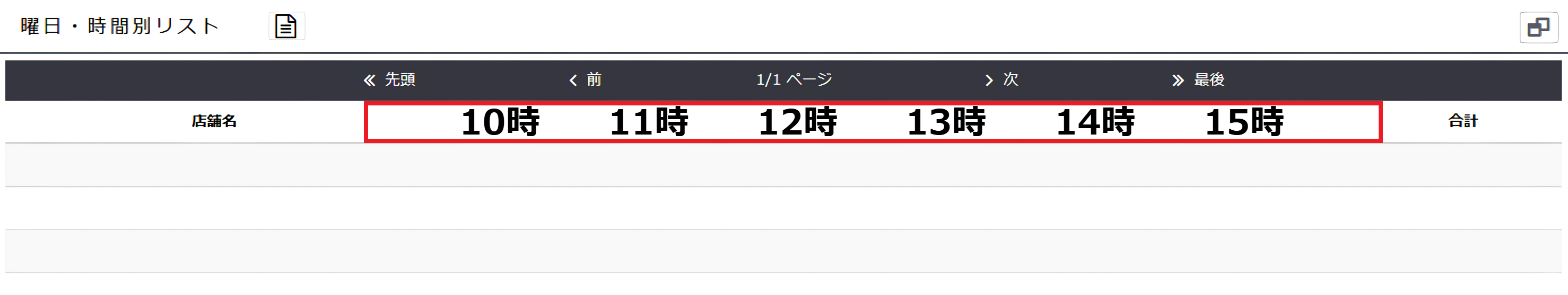 10時～15時に指定の曜日・時間別リスト