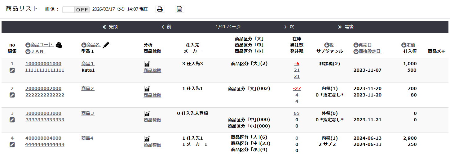 商品リスト一覧