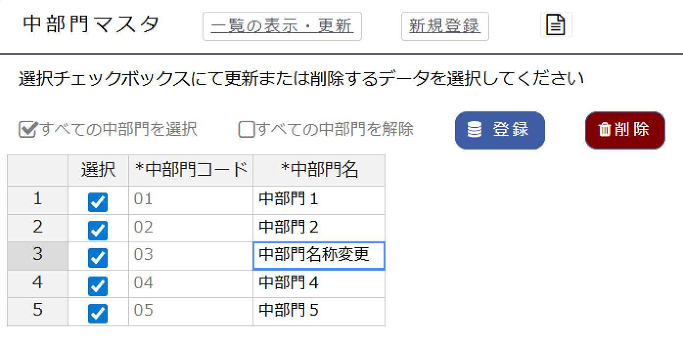 中部門名の変更
