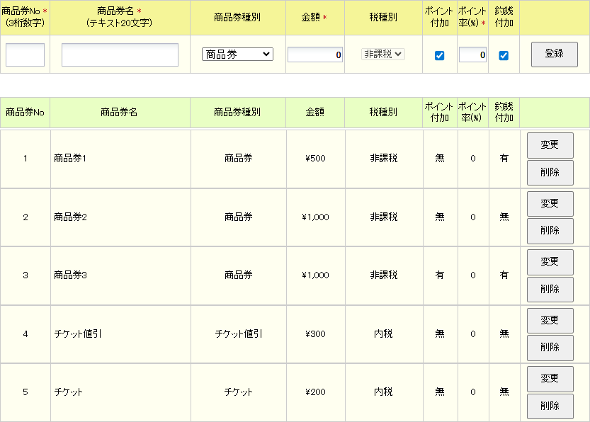 商品券登録画面